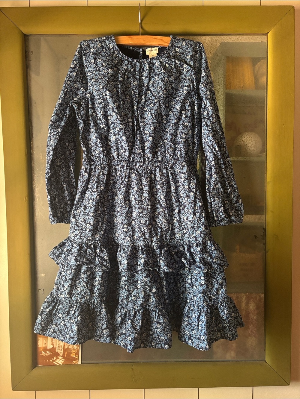 Crewcuts Navy Blue Floral Tiered Long-Sleeve Dress